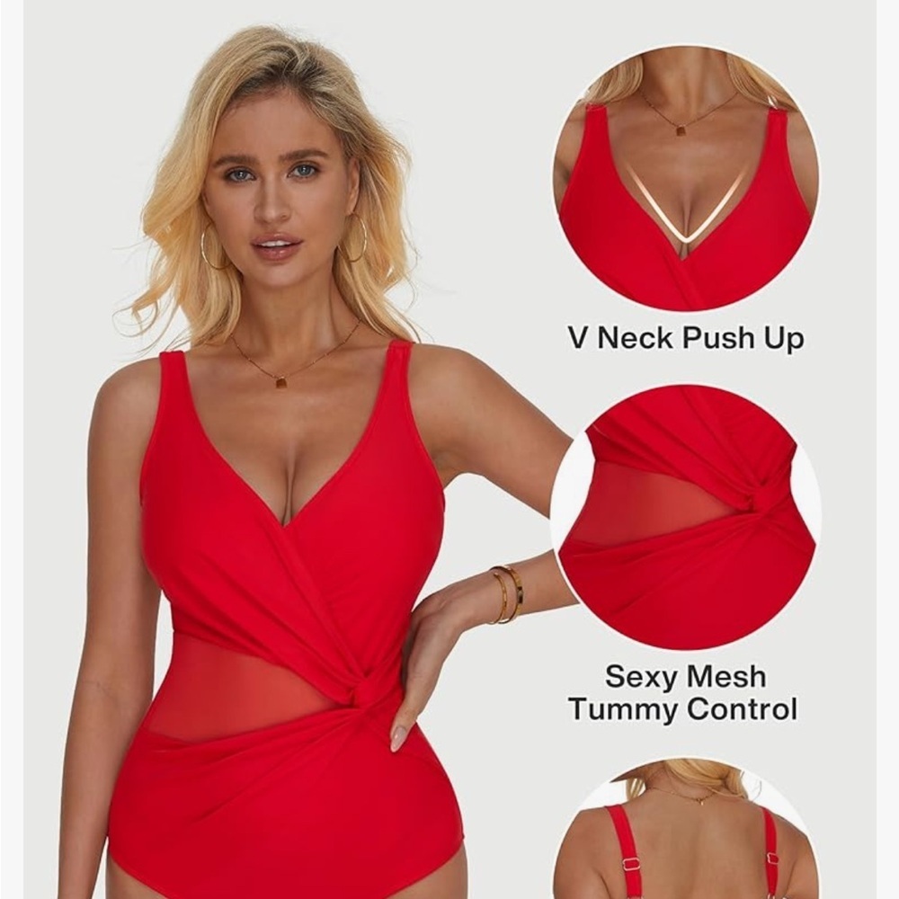 Red One-Piece Twist Tank Swimsuit - Women Swim - Picture 2 of 6
